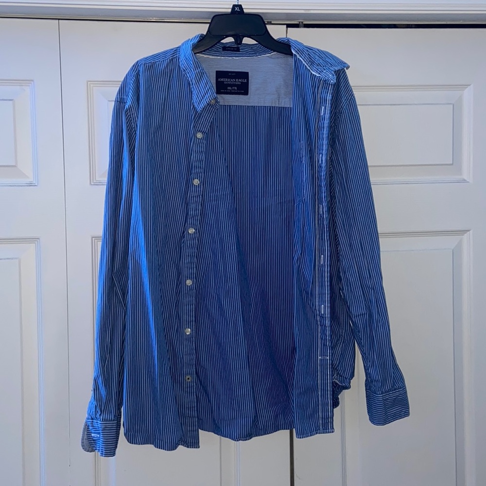 XXL blue and white striped flannel from AE